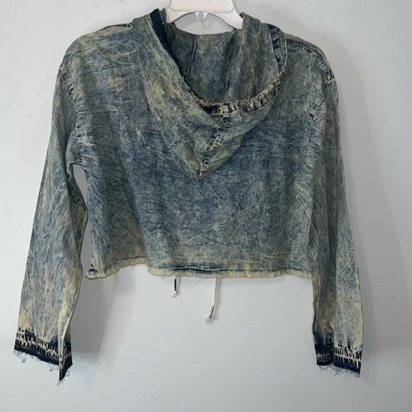 Thrill Jeans Hoodie Cropped Ripped Distressed Streetwear Y2K Stonewashed Size M - Picture 4 of 4